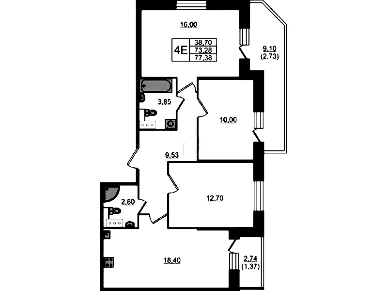3-комнатная квартира 77.38 м², 13/23 эт., ЖК «Живи! В Рыбацком»